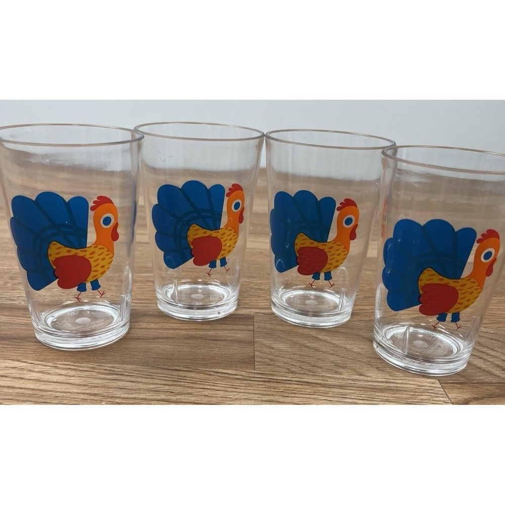 Crate & Barrel Kids 4 Piece Set Plastic Tumbler Cups Turkey Thanksgiving